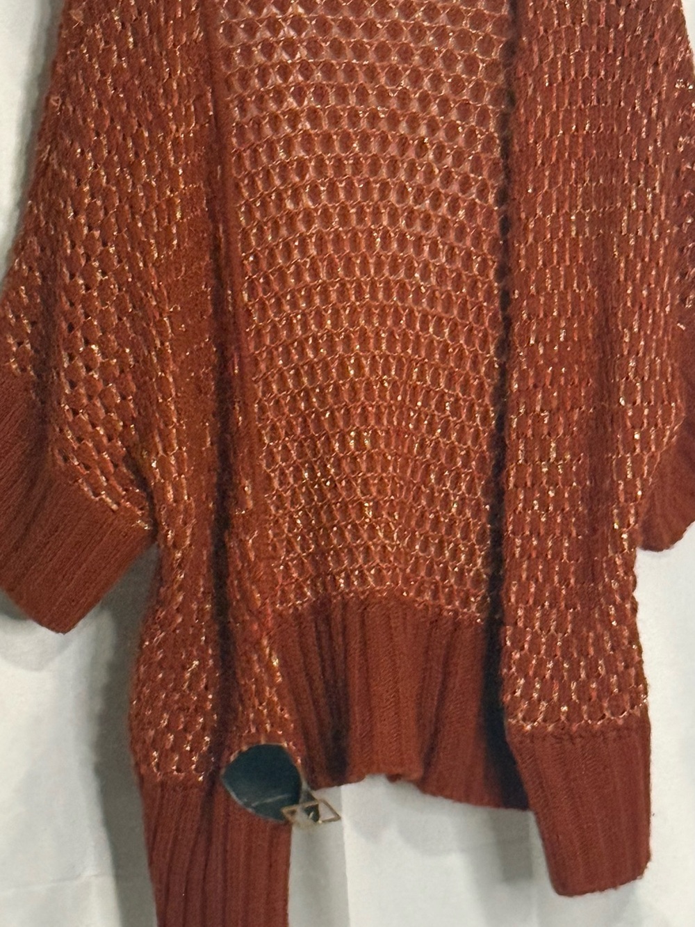 dressbarn Rust Open-Weave Metallic Thread Sweater with belted closure
